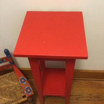 983 Folk Art Childâ€™s Chair & Red Plant Stand