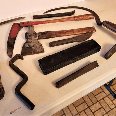 Lot #135  Lot of Antique Tools w/wooden Handles