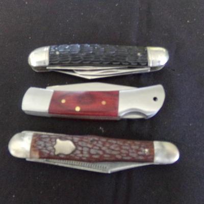 3 FOLDING KNIVES; IMPERIAL PROV. R.I. USA, CAMILLUS NEW YORK USA 72, NRA.