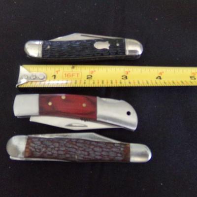 3 FOLDING KNIVES; IMPERIAL PROV. R.I. USA, CAMILLUS NEW YORK USA 72, NRA.