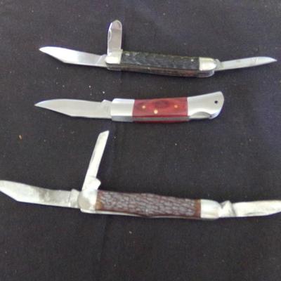 3 FOLDING KNIVES; IMPERIAL PROV. R.I. USA, CAMILLUS NEW YORK USA 72, NRA.