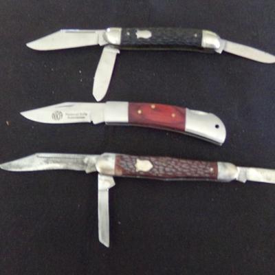 3 FOLDING KNIVES; IMPERIAL PROV. R.I. USA, CAMILLUS NEW YORK USA 72, NRA.