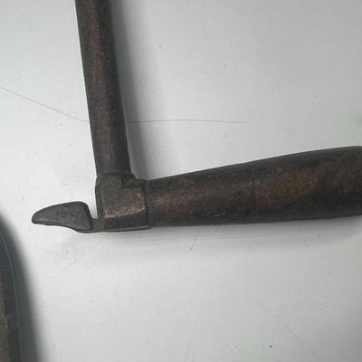 Pair of 19th Century Braces Wood Button Metal Tools Museum Pieces