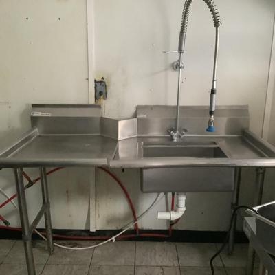 154 Klingers Stainless Steel Clean & Soil Dish Table with Pre Rinse Sink