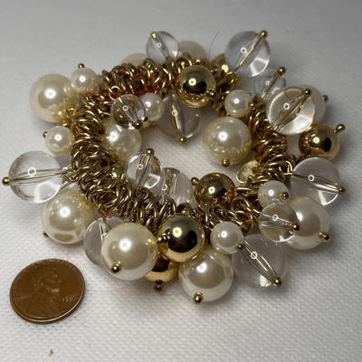FLASHY GLASS, METAL, PEARLY BEAD BRACELET