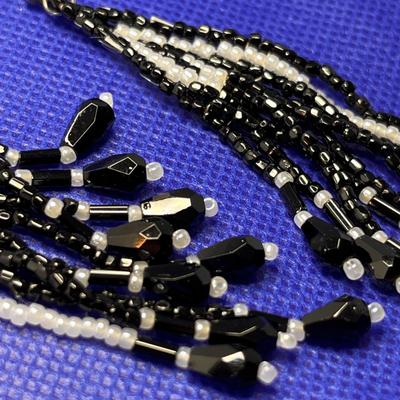 BLACK, WHITE GLASS BEAD STRAND EARRINGS