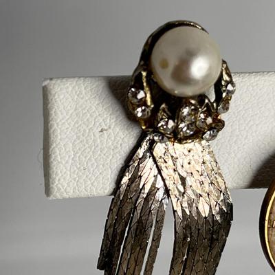 PEARL, RHINESTONE, CHAIN STRAND EARRINGS