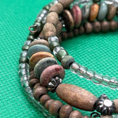MIXED MEDIA SPIRAL WOOD, GLASS BRACELET