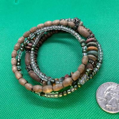 MIXED MEDIA SPIRAL WOOD, GLASS BRACELET