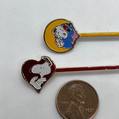 SNOOPY CLOISONNE ENAMEL HAIR PINS x2