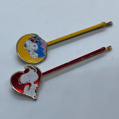 SNOOPY CLOISONNE ENAMEL HAIR PINS x2