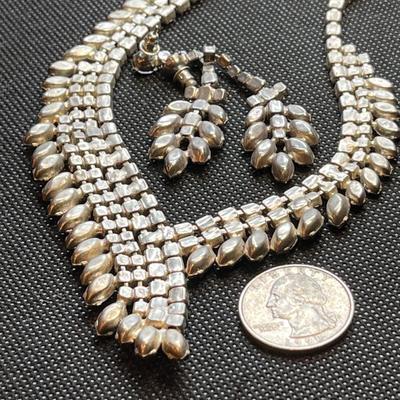 VINTAGE SWEEPING RHINESTONE NECKLACE, EARRINGS