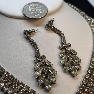 VINTAGE SWEEPING RHINESTONE NECKLACE, EARRINGS
