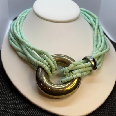 LIGHT AQUA 7 STRAND SHELL NECKLACE