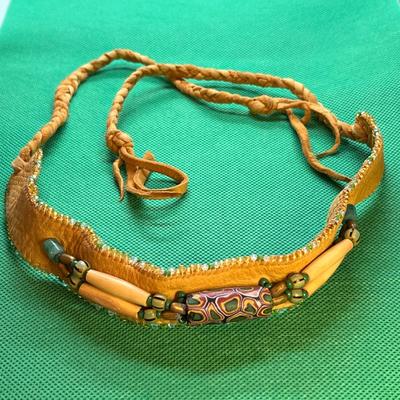 LEATHER w/TRADE BEAD HAT BAND