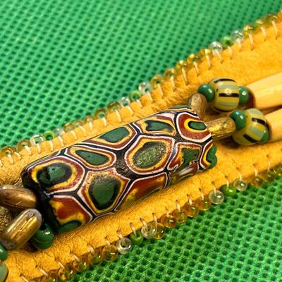 LEATHER w/TRADE BEAD HAT BAND
