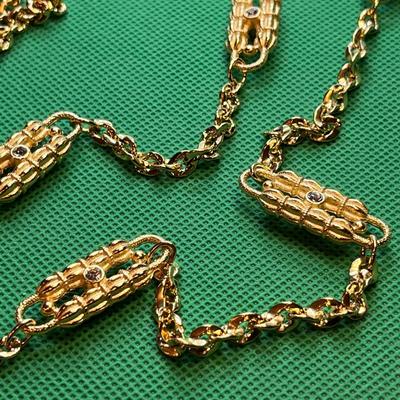 2 STRAND GOLD TONE NECKLACE w/RHINESTONES