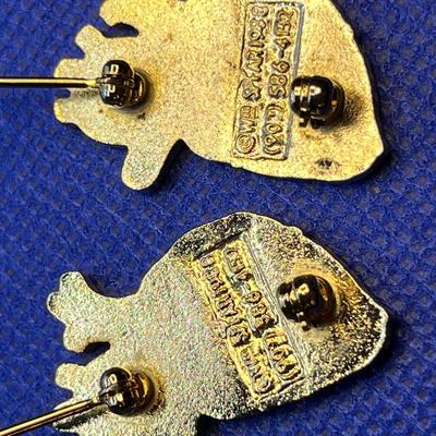 PAIR OF CLOISONNE PINS HEART AORTA DESIGN