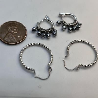 2 PAIR SILVER TONE HOOP EARRINGS