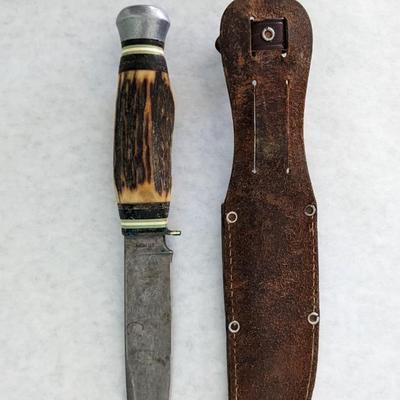 Vintage Solingen Germany Fixed Blade Stag Knife w/ Sheath