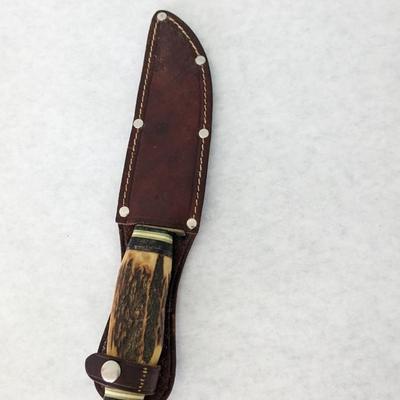 Vintage Solingen Germany Fixed Blade Stag Knife w/ Sheath