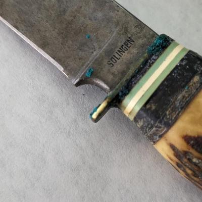 Vintage Solingen Germany Fixed Blade Stag Knife w/ Sheath
