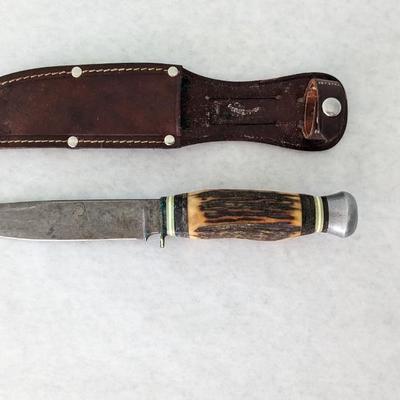 Vintage Solingen Germany Fixed Blade Stag Knife w/ Sheath