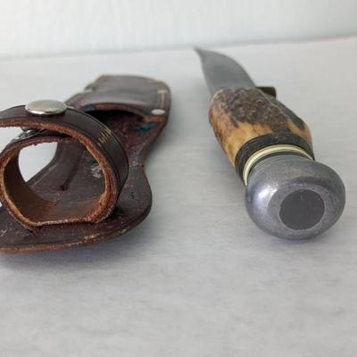 Vintage Solingen Germany Fixed Blade Stag Knife w/ Sheath