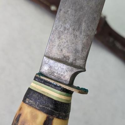 Vintage Solingen Germany Fixed Blade Stag Knife w/ Sheath