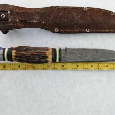 Vintage Solingen Germany Fixed Blade Stag Knife w/ Sheath