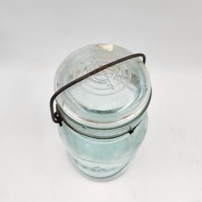 1920s TURQUOISE COLORED LUSTRE GLASS JAR