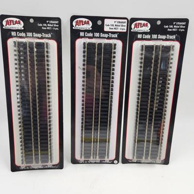 3 PKGS - ATLAS HO CODE 100 SNAP TRACK (9" STRAIGHT #821 6 PC EA)