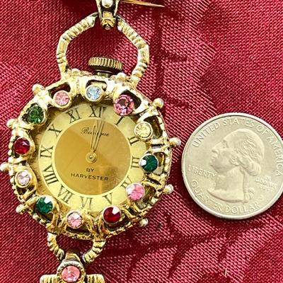 LOT 148 Vintage Costume Jewelry Dangle Lapel Watch Gold Tone by Harvester