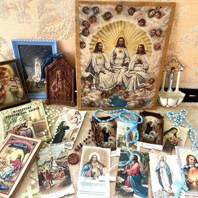 LOT 156 Vintage Religious Themed Group Wall Decor Prayer Cards Booklets Rosary's +