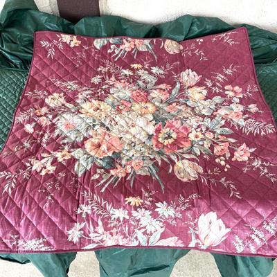 LOT 159 Vintage Home Decor Quilted Chintz Bench Cover  + Card Table Cover