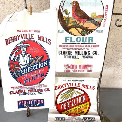 LOT 161 Vintage Unused Printed Flour Sacks 25lbs Berryville Mills, VA 3pcs