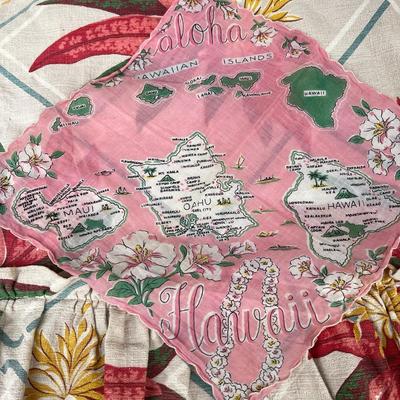 LOT 162 Vintage Hawaii Decca Records Hilo Hattie + Map Handkerchief Bark Cloth.