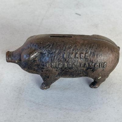 LOT 169 Antique Cast Iron Pig Coin Bank "I Made Chicago Famous"