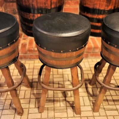 Lot #152  # Great Vintage Barrel Motif Bar Stools