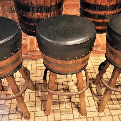 Lot #152  # Great Vintage Barrel Motif Bar Stools