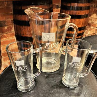 Lot #153  Vintage JAX BEER Pitcher and two Matching mugs