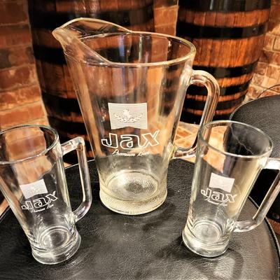 Lot #153  Vintage JAX BEER Pitcher and two Matching mugs