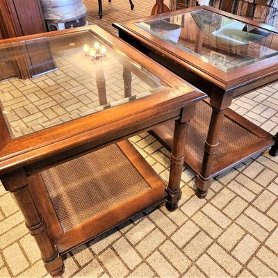 Lot #154  Pair Vintage Mid-Century Lamp Tables - beveled glass top