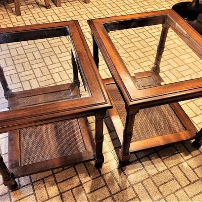 Lot #154  Pair Vintage Mid-Century Lamp Tables - beveled glass top