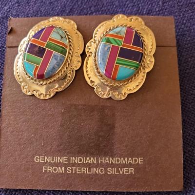 Zuni Sterling Inlay Earrings