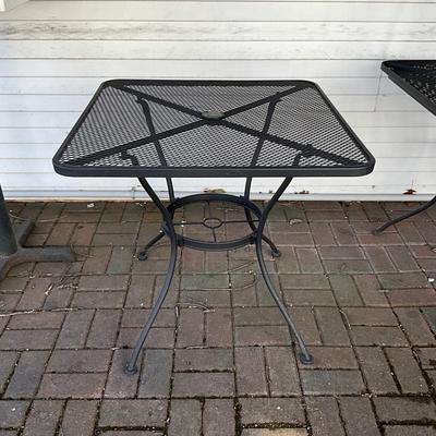 174 Black Metal Square Table with Center Hole for Umbrella