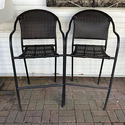 177 Pair of Outdoor Plastic Weave Bar Stools