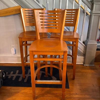 224 Set of THREE G & A Commercial Wooden Bar Stools