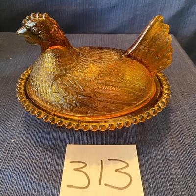 Vintage Amber Nesting Hen