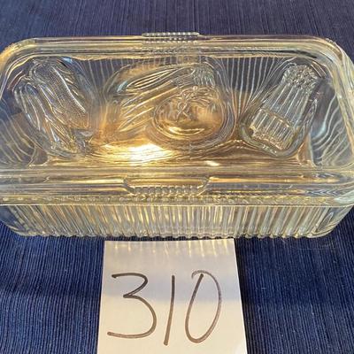 1940s Federal Glass Refrigerator Dish W/Chip in Lid